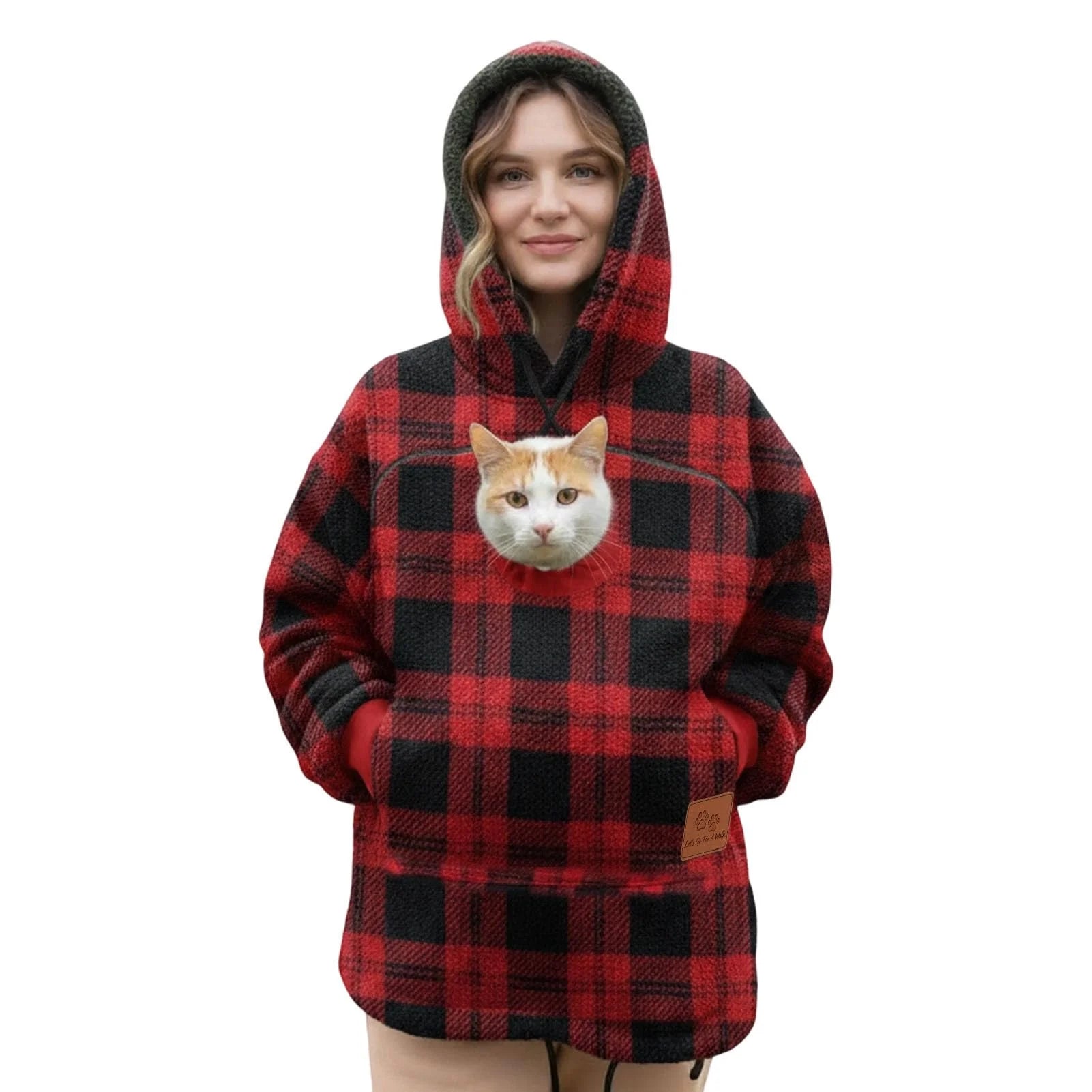 Cat Dog Pouch Hoodie for Women Cozy Soft Sweatshirts with Large Pocket Sharpa Warm Pet Carrier Hoodie Hooded Animal Holder Pullover Wine S