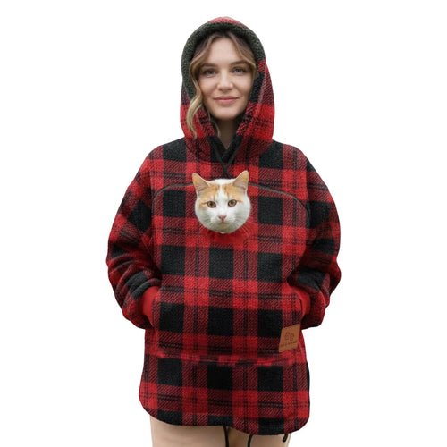 Cat Dog Pouch Hoodie for Women Cozy Soft Sweatshirts with Large Pocket Sharpa Warm Pet Carrier Hoodie Hooded Animal Holder Pullover Wine S