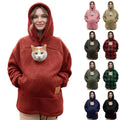 Cat Dog Pouch Hoodie for Women Cozy Soft Sweatshirts with Large Pocket Sharpa Warm Pet Carrier Hoodie Hooded Animal Holder Pullover Wine S